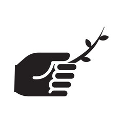 Olive branch in hand icon peace vector design illustration in trendy style