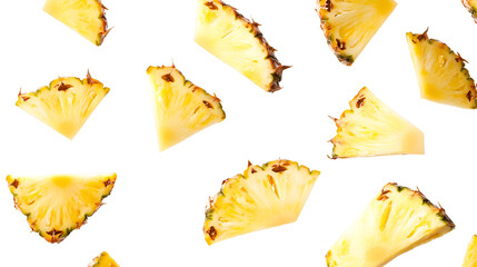 falling pineapple slices isolated on white background. PNG