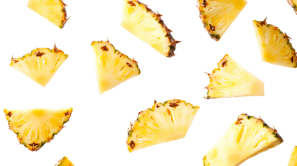 falling pineapple slices isolated on white background. PNG
