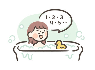 A girl soaking in a bathtub while counting numbers
