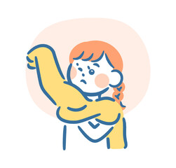 Illustration of a girl changing into a sweater