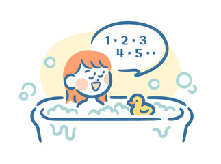 A girl soaking in a bathtub while counting numbers