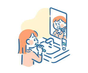 A girl brushing her teeth in the bathroom before going to bed