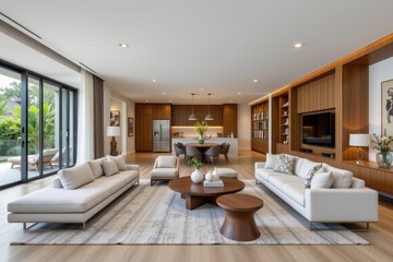 open plan modern designs promote a sense of freedom by connecting various functional spaces into one harmonious area where furniture placement emphasizes simplicity and uncluttered elegance.