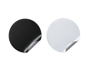 Blank Black and White Round Sticker Mockup with Peeled Corner