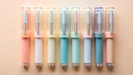Collection of colorful gel pens arranged neatly in a row