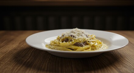Serving of Pasta with Sauce and Cheese on a Plate