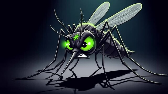 Angry cartoon mosquito with green eyes illustration