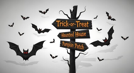 Halloween Directional Sign with Bats for Trick-or-Treat, Haunted House, and Pumpkin Patch Events