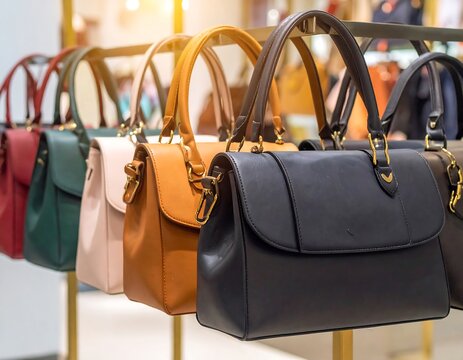 Colorful handbags displayed on shelves in a store (1)