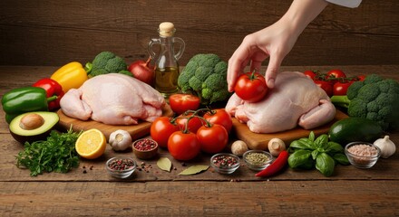 Preparing Chicken with Fresh Vegetables for Cooking