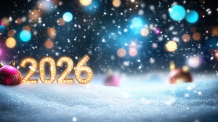Celebratory winter landscape featuring sparkling lights and a new yearвЂ™s display
