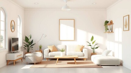 Bright Modern Living Room With White Sofa And Natural Light