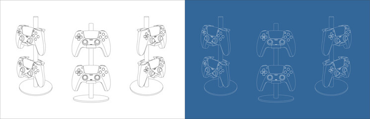 Vector game controller stand multiple views outline