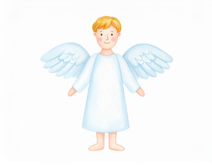 Angel isolated on white background. Watercolor illustration.  Christmas tree decoration 