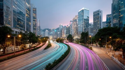 Obraz premium Colorful Light Trails Forming Abstract Patterns on City Street at Night