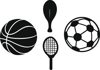 bundle-of-4-different-sports-equipment-silhouettes.eps
