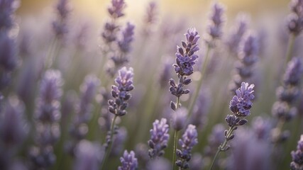 Lavender Field in Bloom: The image showcases a vibrant field of lavender in full bloom, with a shallow depth of field that gently blurs the background.