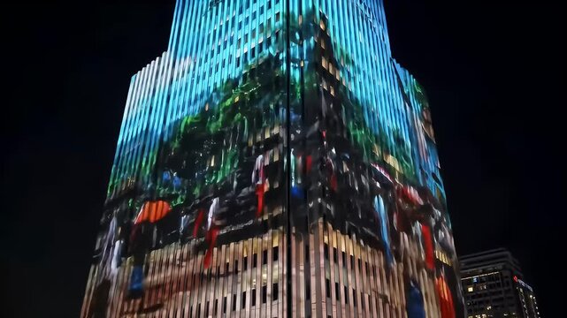 Projected Art on Modern Building.