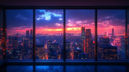Sunset cityscape large window frame photos