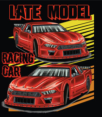 Red and painted racing car. Isolated in white background, for t-shirt design, print. and for business purposes.