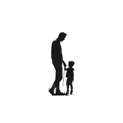 Black silhouette of father and son on white background.