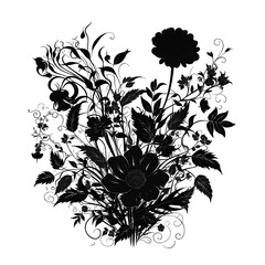 Black silhouette of a flower bouquet on white background.