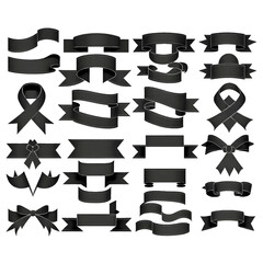 Black silhouette of a set of ribbons on white background.