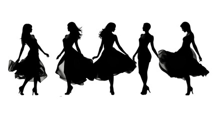 Black silhouette of dancing girls on white background.