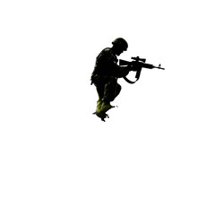 Black silhouette of a soldier on white background.