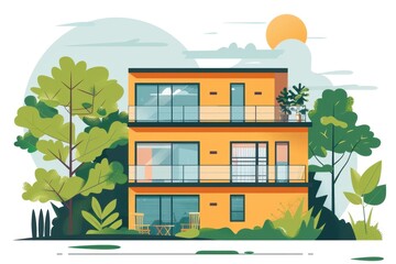 Fototapeta premium Modern Yellow House with Lush Garden Illustration