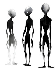 Black silhouette of aliens on white background.