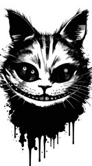 Black silhouette of a scary cat face on white background.