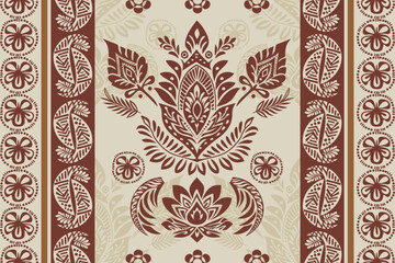 Ethnic oriental pattern traditional.Saree Sarong Motifs Ikat floral embroidery Seamless damask wallpaper pattern. Vintage background abstract design for texture, fabric, clothing, wrapping, decoration