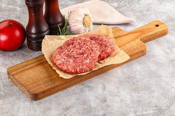 Raw round beef cutlet minced meat
