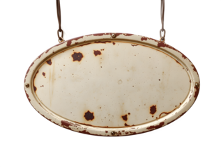 Vintage oval metal sign with rusted details