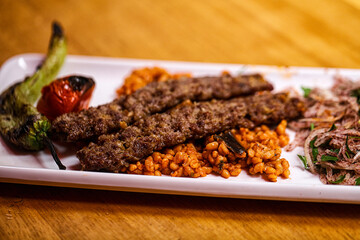 Turkish adana kebab with vegetables