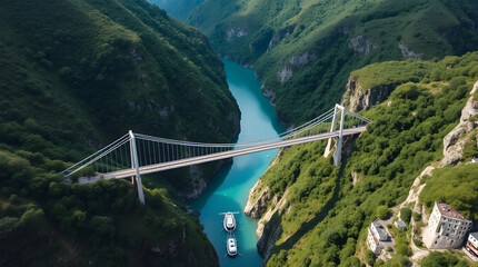 Fototapeta premium Djurdjevica tara bridge crossing the tara river canyon in montenegro