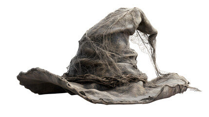 Old Witch Hat with Cobwebs, isolated on transparent background
