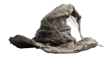Old Witch Hat with Cobwebs, isolated on transparent background