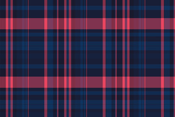 Iconic plaid check pattern, chequered fabric vector texture. Magazine tartan textile background seamless in dark and blue colors.