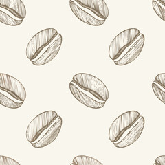 Vintage coffee plant pattern with leaves, flowers, and coffee cherries in two-color hand-drawn style