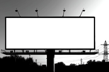 Obraz premium Blank White Billboard Against Gray Sky for Advertising Mockups. Mock up promotion information for marketing announcements and details, blank white space.