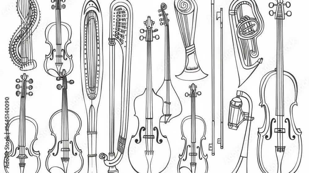 Poster A collection of various musical instruments arranged in a neat lineup