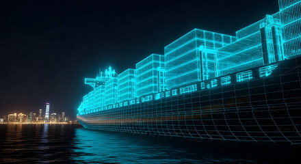 Digital Container Ship at Night