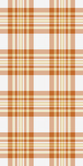 Checkered tartan pattern plaid, repetition vector check texture. Asymmetric background seamless fabric textile in orange and light colors.