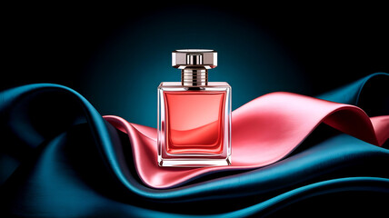 Elegant luxury perfume bottle resting on soft velvet fabric