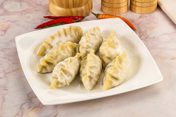 Japanese steamed Gyoza stuffed dumplings