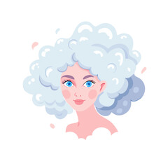 Beautiful Woman with Fluffy Cloud Hair and Bright Blue Eyes