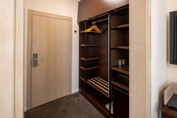 Hotel room entrance with wardrobe area